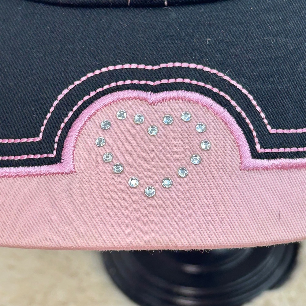 Biker Babe Embroidered Baseball Cap Black Pink Rhinestone‎ Heart Barbed Wire Hat - Picture 3 of 9